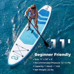 11' Wide Inflatable Stand Up Paddle Board with Backpack for All Skill Levels