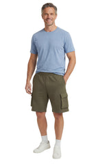 Men's Fleece Cargo Shorts — Elastic Waist Multi-Pocket Sweat Shorts