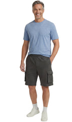 Men's Fleece Cargo Shorts — Elastic Waist Multi-Pocket Sweat Shorts
