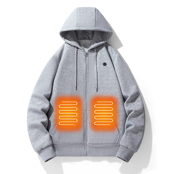 Men Intelligent Heated Hoodie Zipper Cardigan Outdoor Warm Jacket