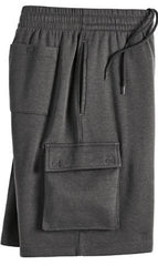 Men's Fleece Cargo Shorts — Elastic Waist Multi-Pocket Sweat Shorts