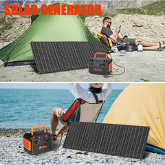 300W Portable Power Station Solar Generator w/ Foldable Solar Panel Camping Backup Power Supply