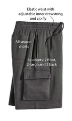 Men's Fleece Cargo Shorts — Elastic Waist Multi-Pocket Sweat Shorts