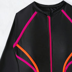 Women's Black Long Sleeve One Piece Swimsuit Rash Guard