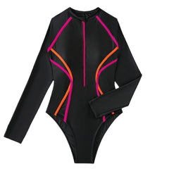 Women's Black Long Sleeve One Piece Swimsuit Rash Guard