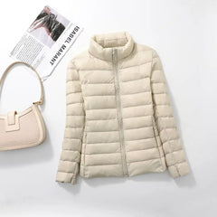 Women Short Puffer Jacket 2025 New Fashion Stand Collar Lightweight Water-Resistant Packable Female Down Parka Casual Coat