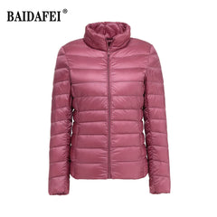 Women Short Puffer Jacket 2025 New Fashion Stand Collar Lightweight Water-Resistant Packable Female Down Parka Casual Coat