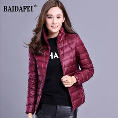 Women Short Puffer Jacket 2025 New Fashion Stand Collar Lightweight Water-Resistant Packable Female Down Parka Casual Coat