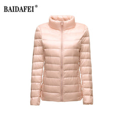 Women Short Puffer Jacket 2025 New Fashion Stand Collar Lightweight Water-Resistant Packable Female Down Parka Casual Coat