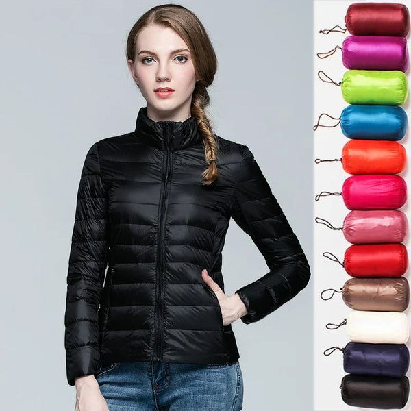 Women Short Puffer Jacket 2025 New Fashion Stand Collar Lightweight Water-Resistant Packable Female Down Parka Casual Coat