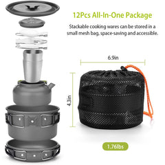 12Pcs Camping Cookware Set Aluminum Outdoor Cooking Kit