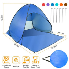 Pop Up Beach Tent Sun Shade Shelter Anti-UV Automatic Waterproof Tent Canopy for 2/3 Man w/ Net Window Storage Bag for Outdoor Beach Camping Fishing P