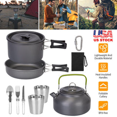 12Pcs Camping Cookware Set Aluminum Outdoor Cooking Kit