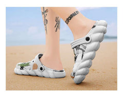 Men's Black Rubber Beach Flip Flops Sandals Wedge Flat Shoes Footwear Fashion Unisex Garden Clogs Sports Sandals Outdoor Indoor Lightweight Clogs